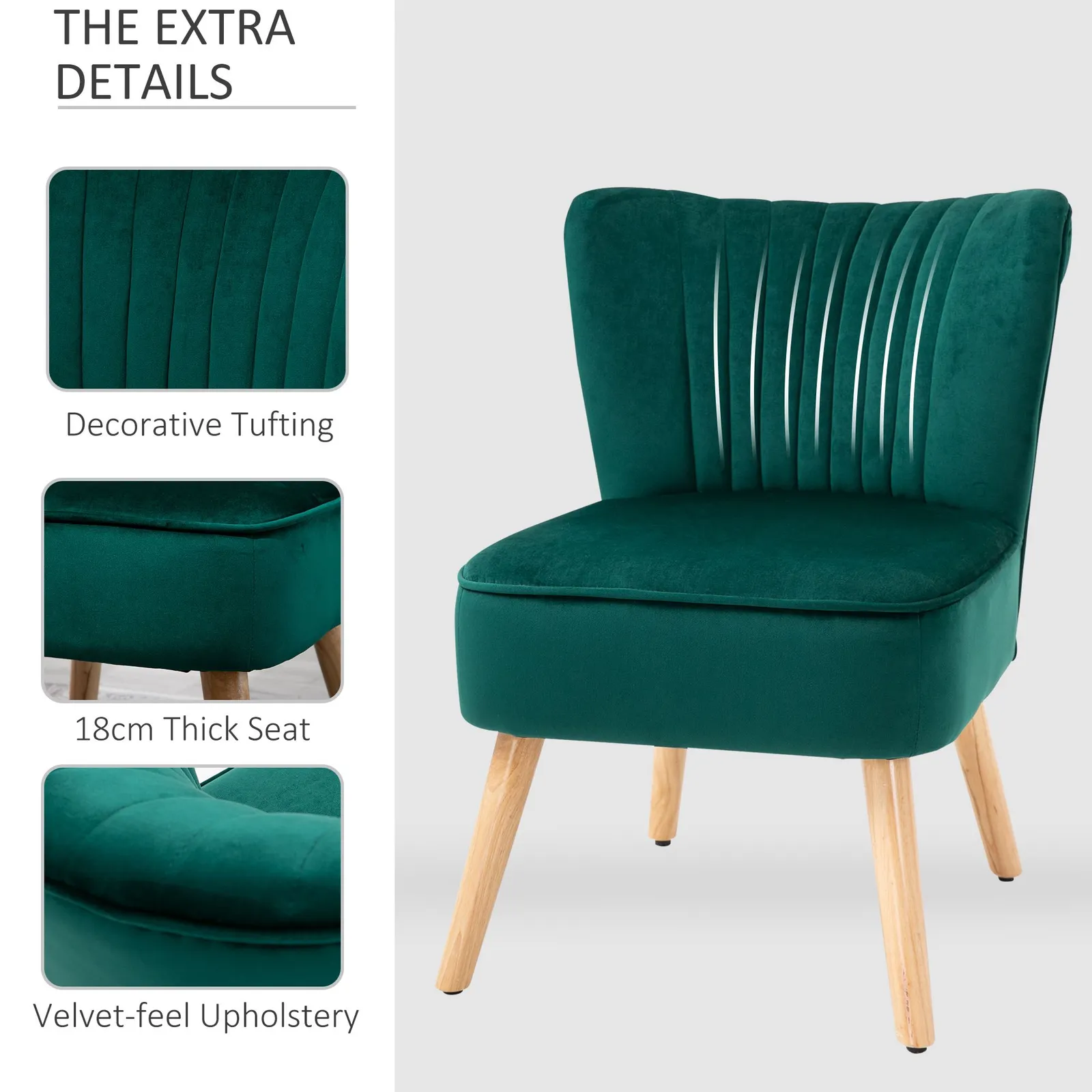 HOMCOM Fabric Accent Chair Modern Leisure Chair with Wood Legs & Armless Design in Green 5