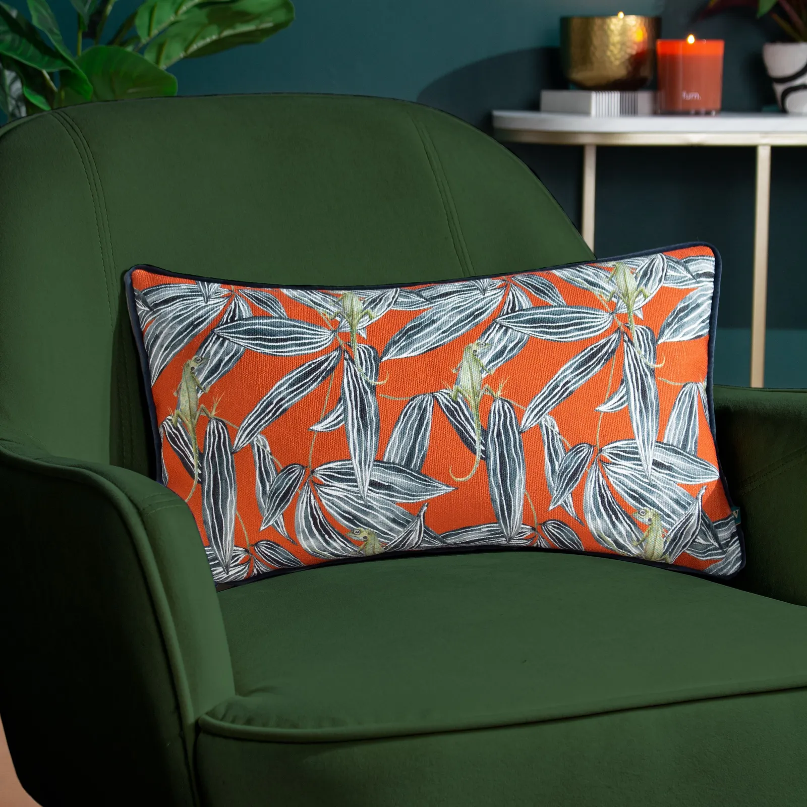 Wylder Tropics Ebon Wilds Nkiru Piped Cushion in Orange