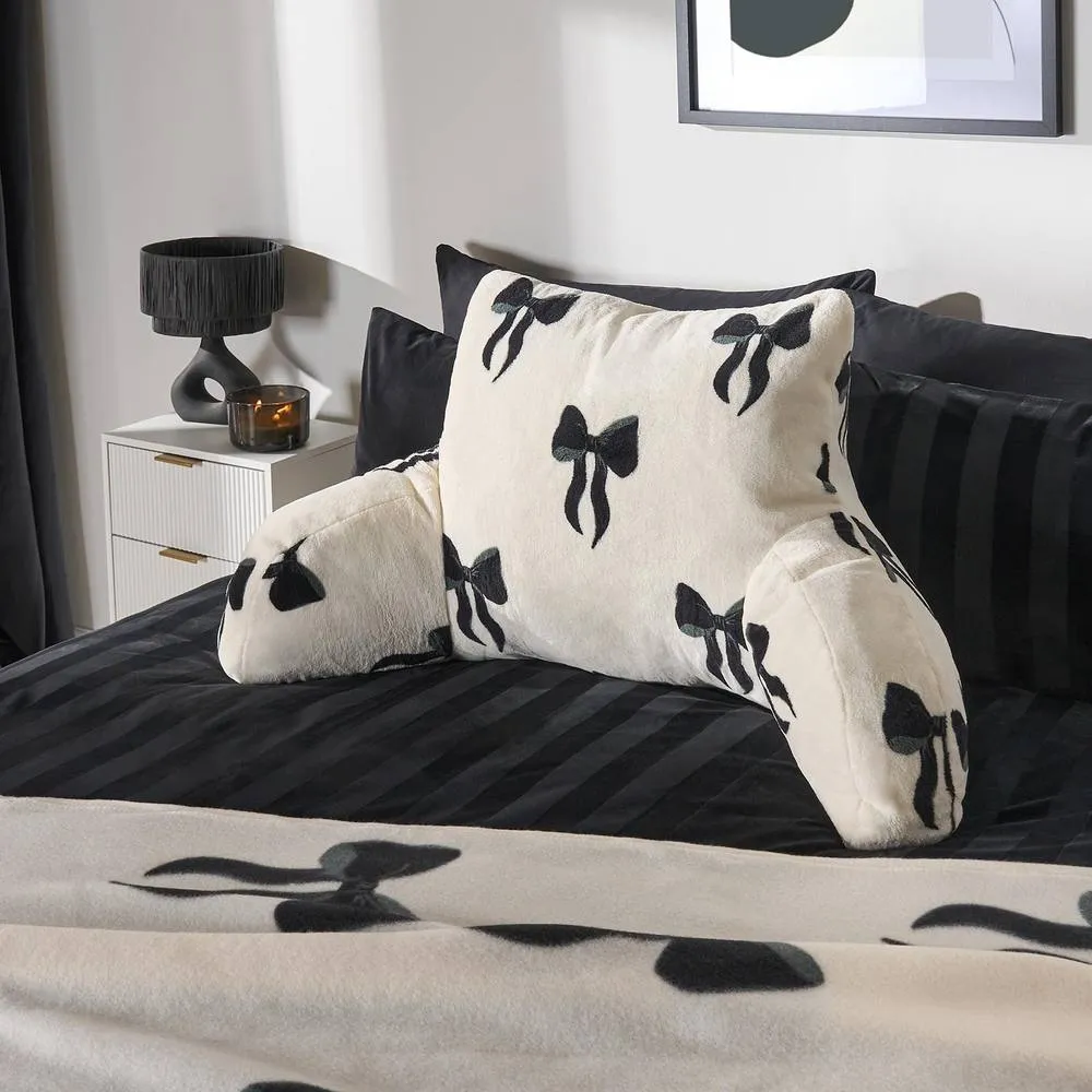OHS Bows Cuddle Cushion Soft Fleece Reading Pillow in White