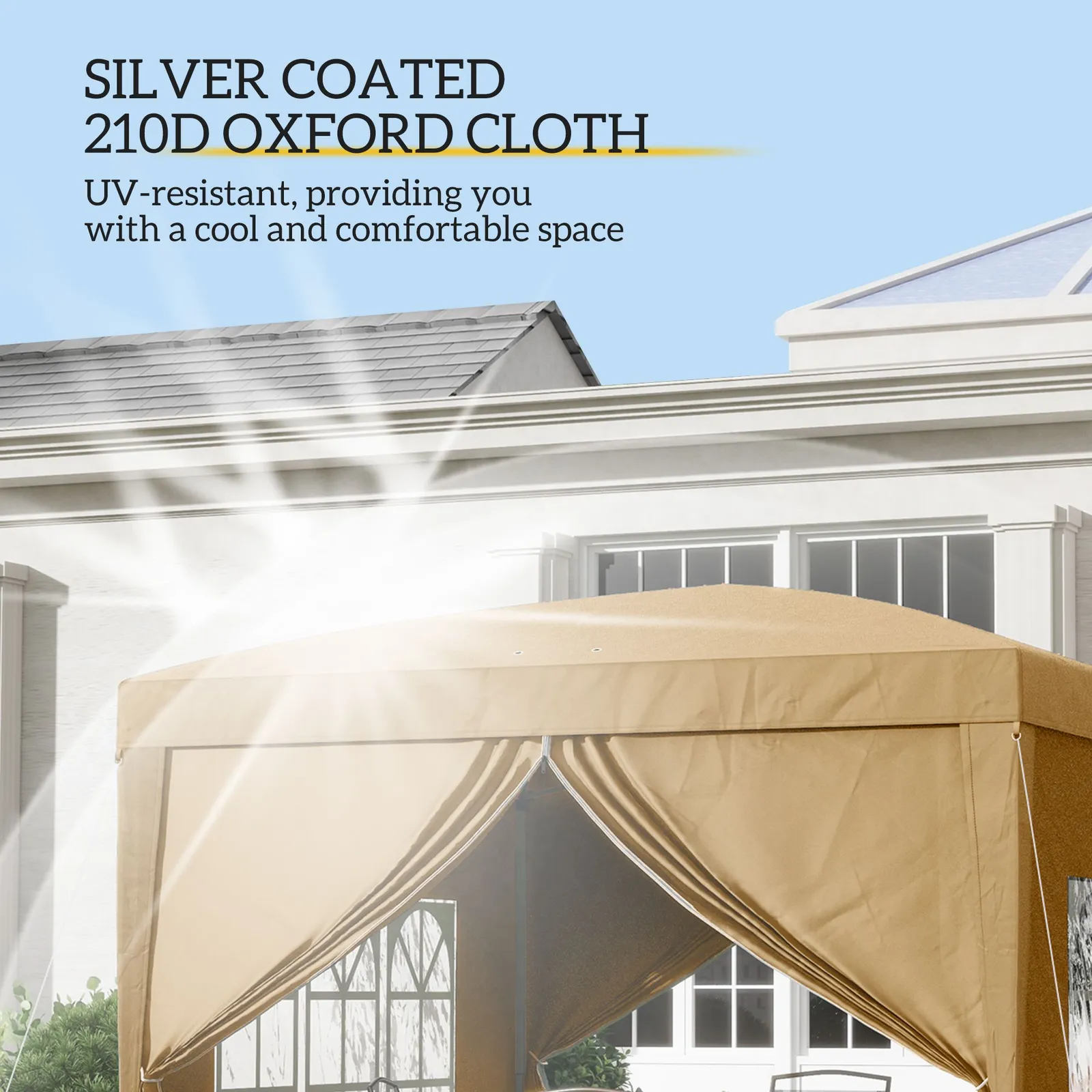 OUTSUNNY 3x3(m) Pop Up Gazebo Canopy Marquee w/ Carry Bag, Khaki in Brown 6