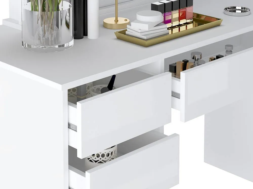 Vente-unique Double Dressing Table With LED Mirror - 9 Drawers - Gloss White 5