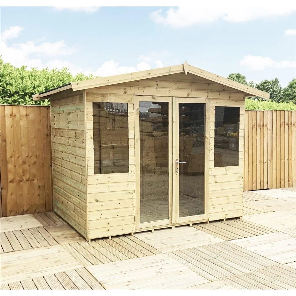 Marlborough 8 x 8 Pressure Treated Apex Summerhouse with Short Windows in Natural