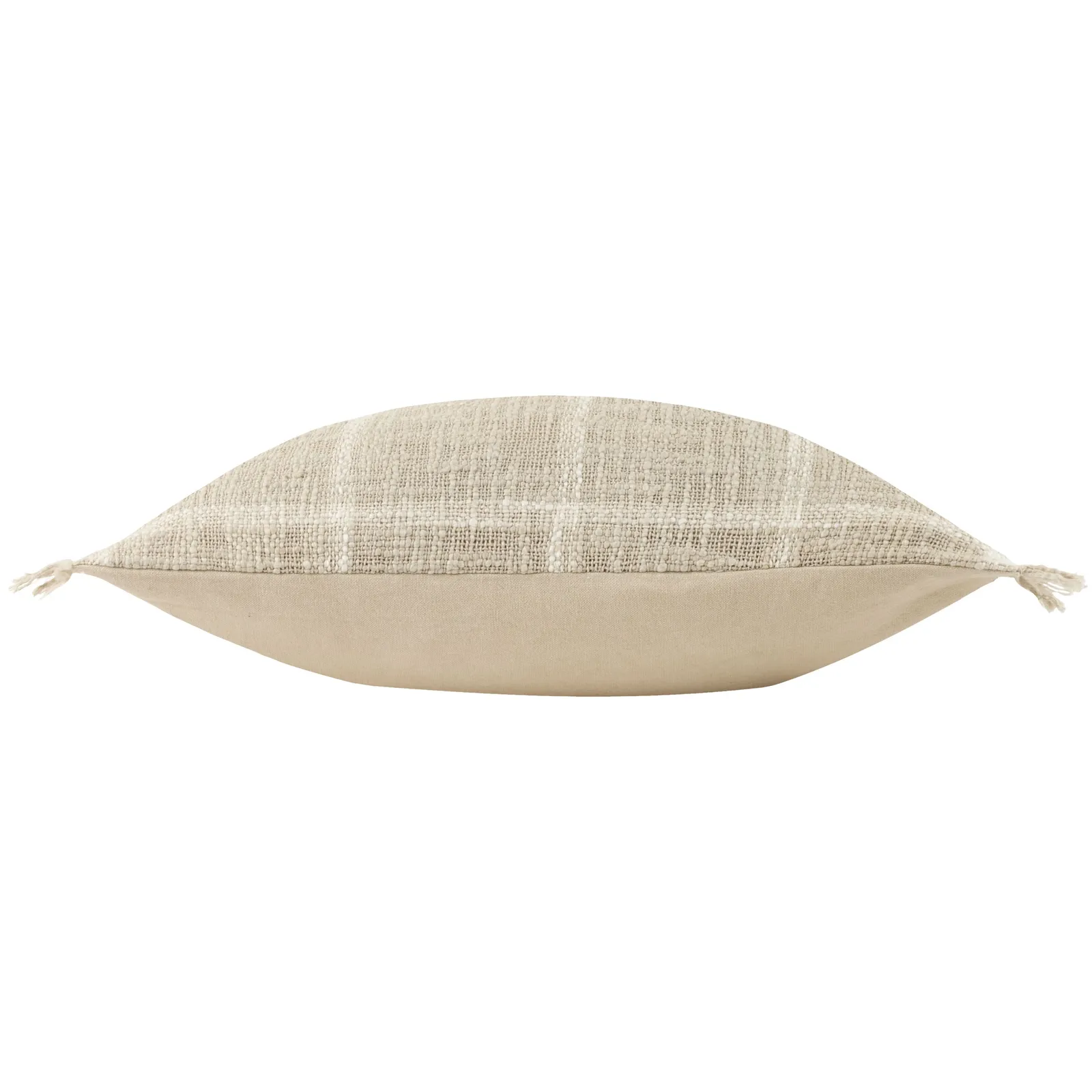 Yard Beni Check 100% Cotton Fringed Cushion in Stone 4