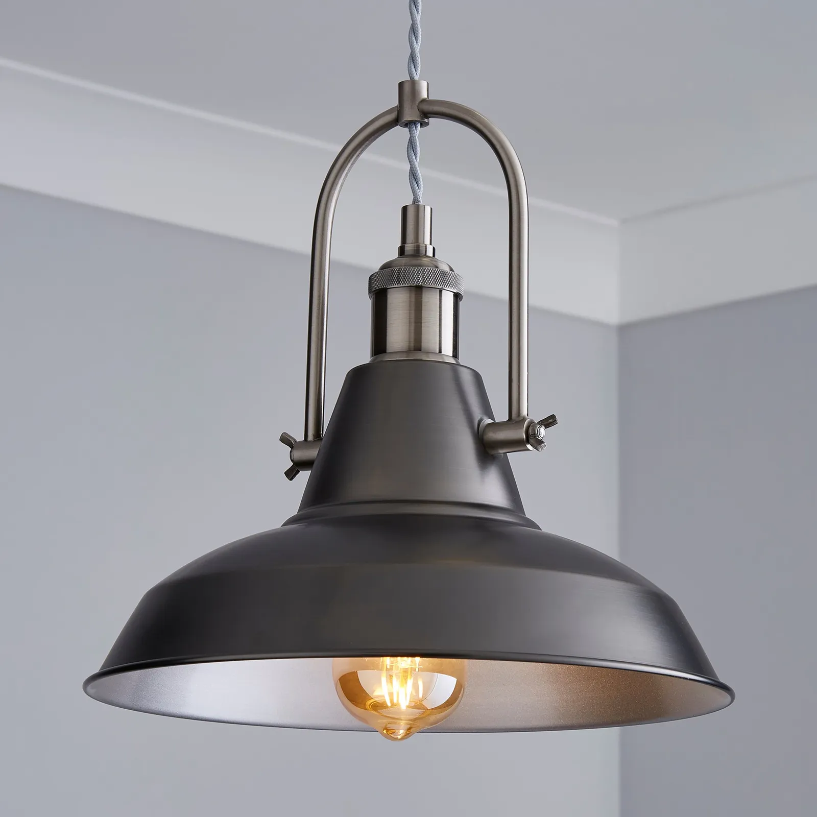 Lucas Industrial 1 Light Pendant Pewter Ceiling Fitting Grey