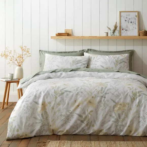 Floral Shadows 100% Cotton Duvet Cover and Pillowcase Set 1