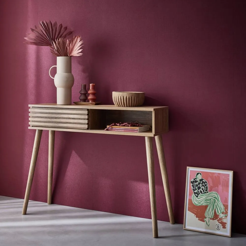 sweeek 100cm scandi-style console, grooved wood effect in Beige 4