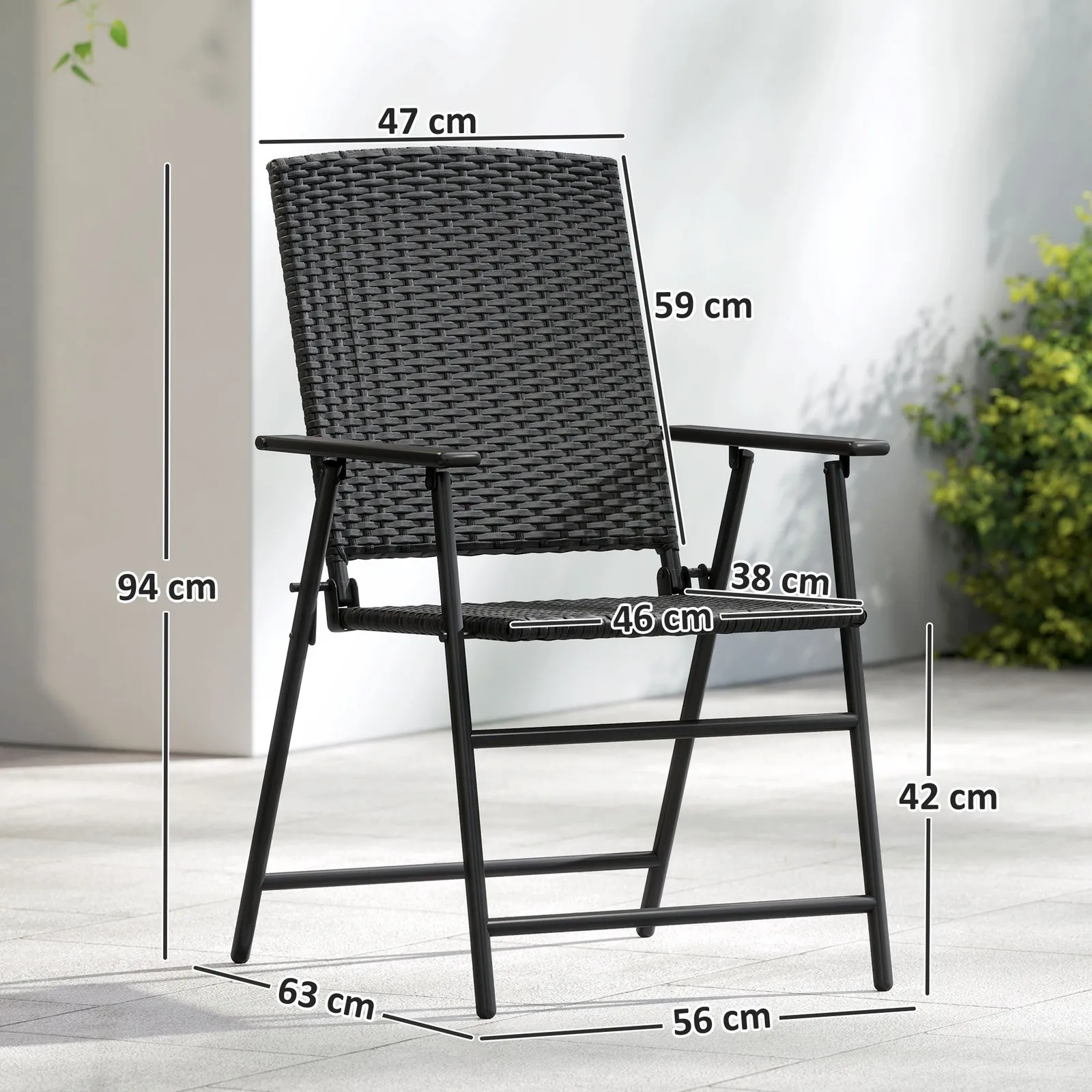 OUTSUNNY 2pcs Rattan Chair Foldable Garden Furniture w/ Armrest Black 3