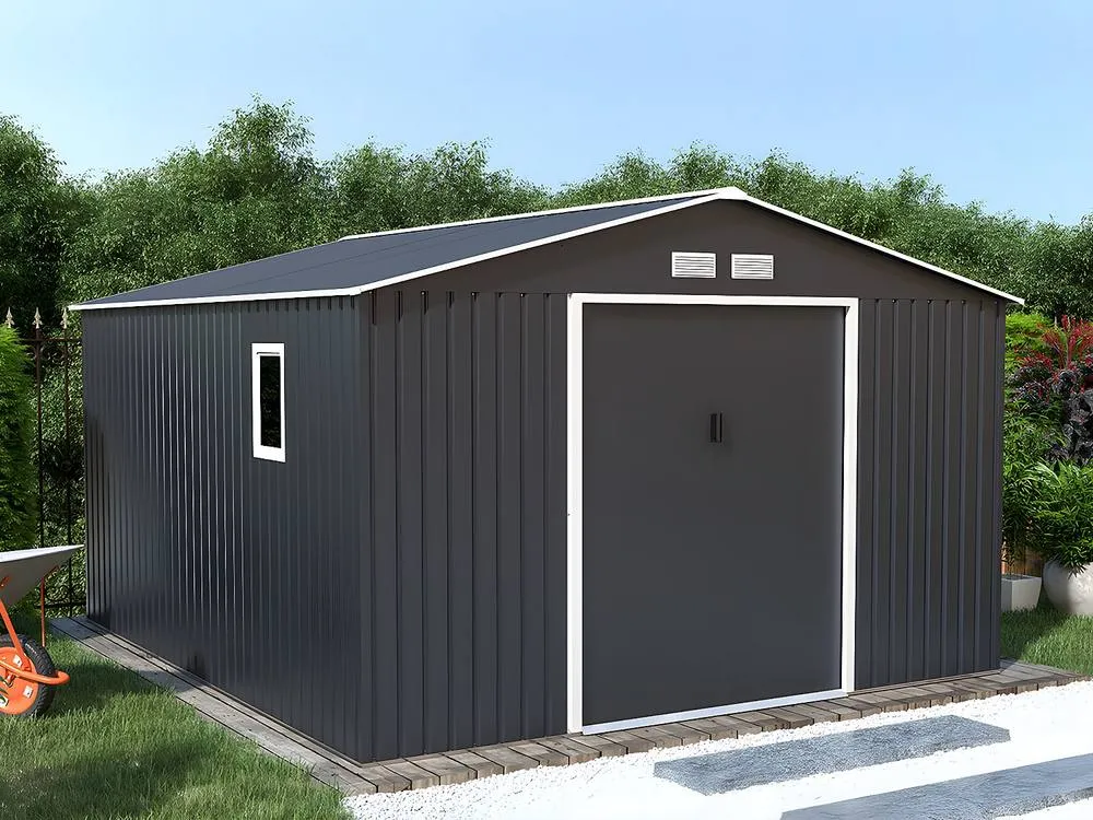 Vente-unique Galvanised Steel Garden Shed - Grey - 12.99 M² - ARCHER in Dark Grey 3