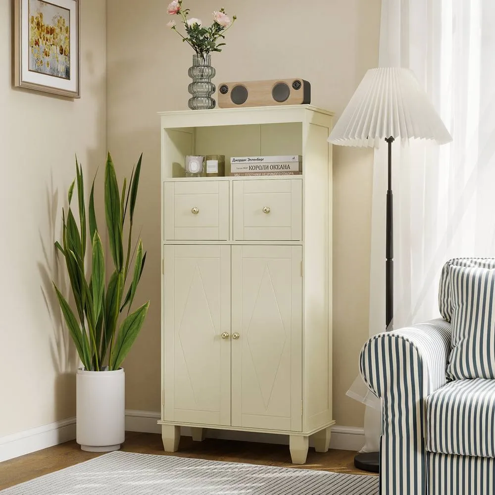 Costway Bathroom Floor Storage Cabinet Modern Storage Organizer w/Drawers in Beige 5