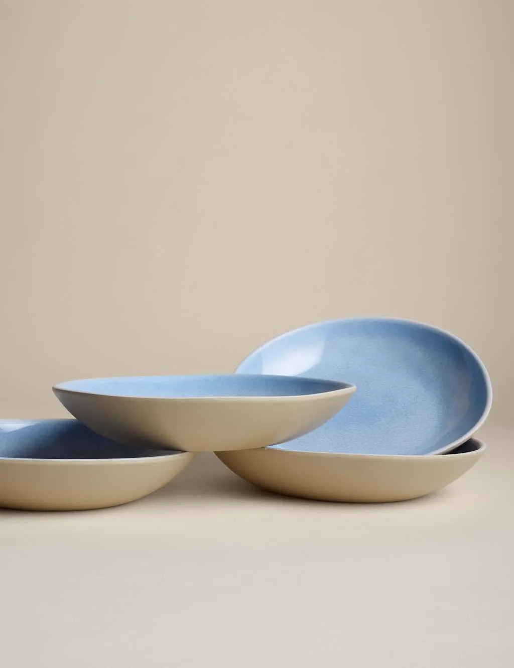 M&S Set of 4 Linen Reactive Picnic Pasta Bowls Blue