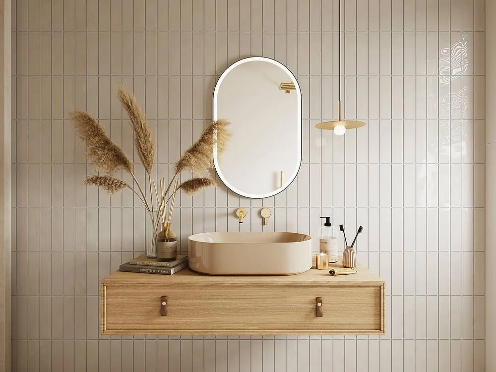 Vente-unique Oval Anti-Fog Illuminated Bathroom Mirror With Black Surround - 60 X