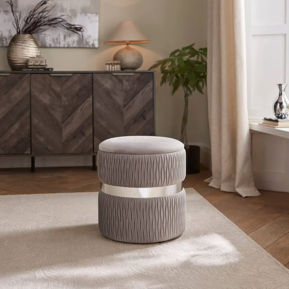 GFW Eden Velvet Storage Stool in Grey 1