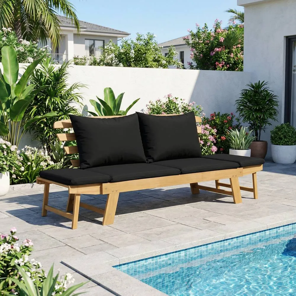 Costway Outdoor Daybed Patio Convertible Couch Sofa Bed Adjustable Armrest in Black 5