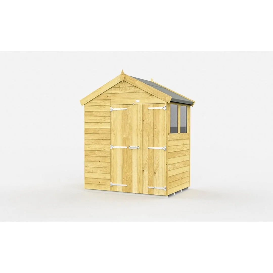 Buttercup Farm 7 x 4 Feet Apex Shed - Double Door W/ Windows - L127 x W214 x H217 cm in Brown
