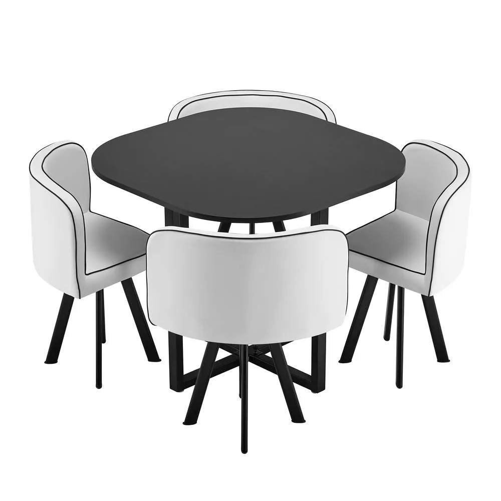 Comfy Living Ltd Black 90cm Square Dining Table Set with 4 White Chairs 4