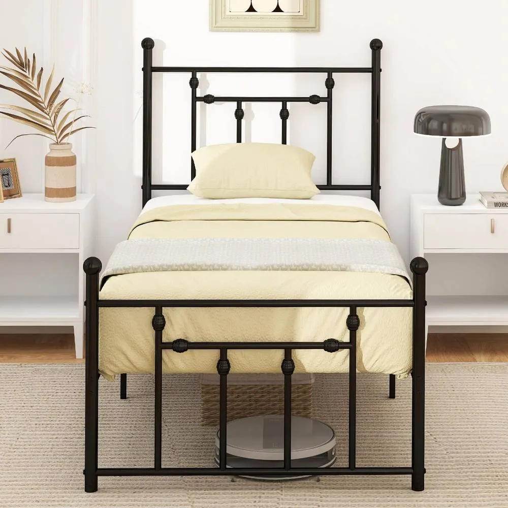 Costway Single Size Metal Bed Frame Metal Slats Supported Platform Bed in Black