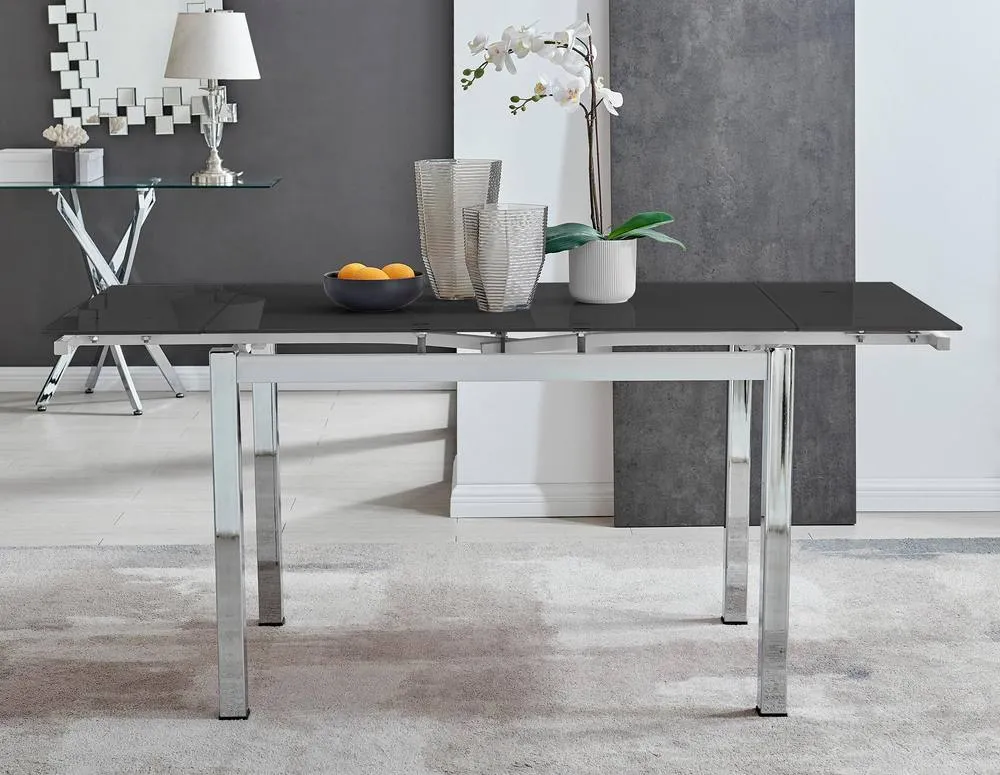 FurnitureboxUK Enna Black Glass Extending Dining Table & 4 Black Lorenzo Chairs 2