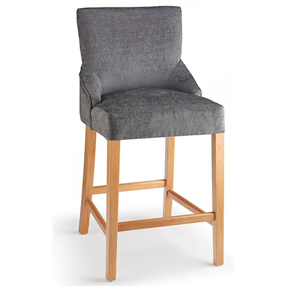 netfurniture Vandora Oak Wood Bar Stool in Grey Fabric