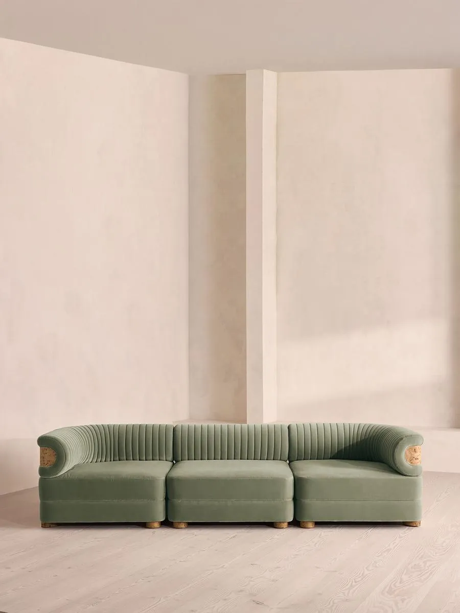 Caleb Modular Sofa, Four Seater, Velvet, Seafoam, Blonde Burl