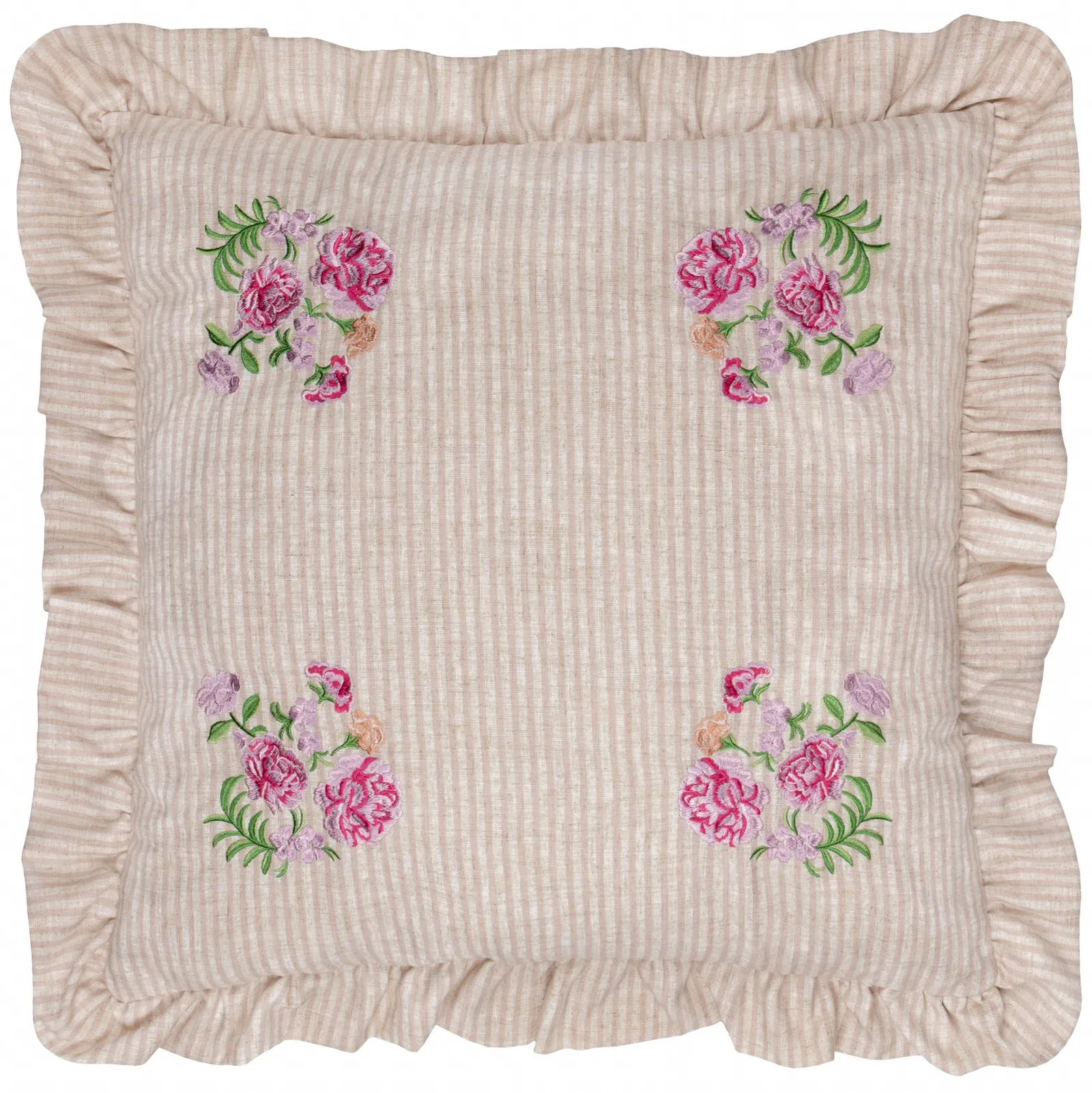 Wylder Martha Embroidered Ruffle Cushion in Pink 2