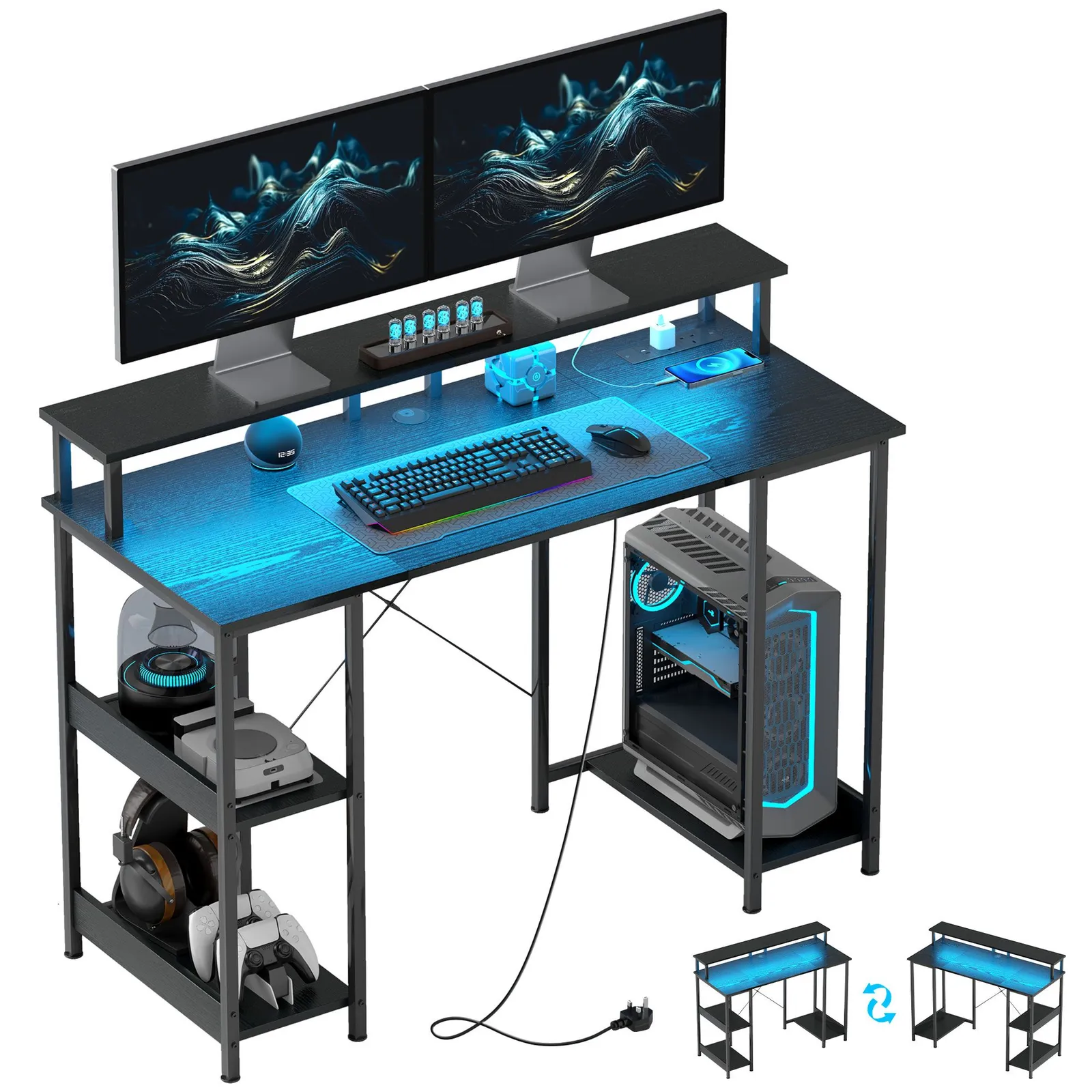 HOMCOM Computer Desk Reversible Home Office Desk with Storage in Black 2