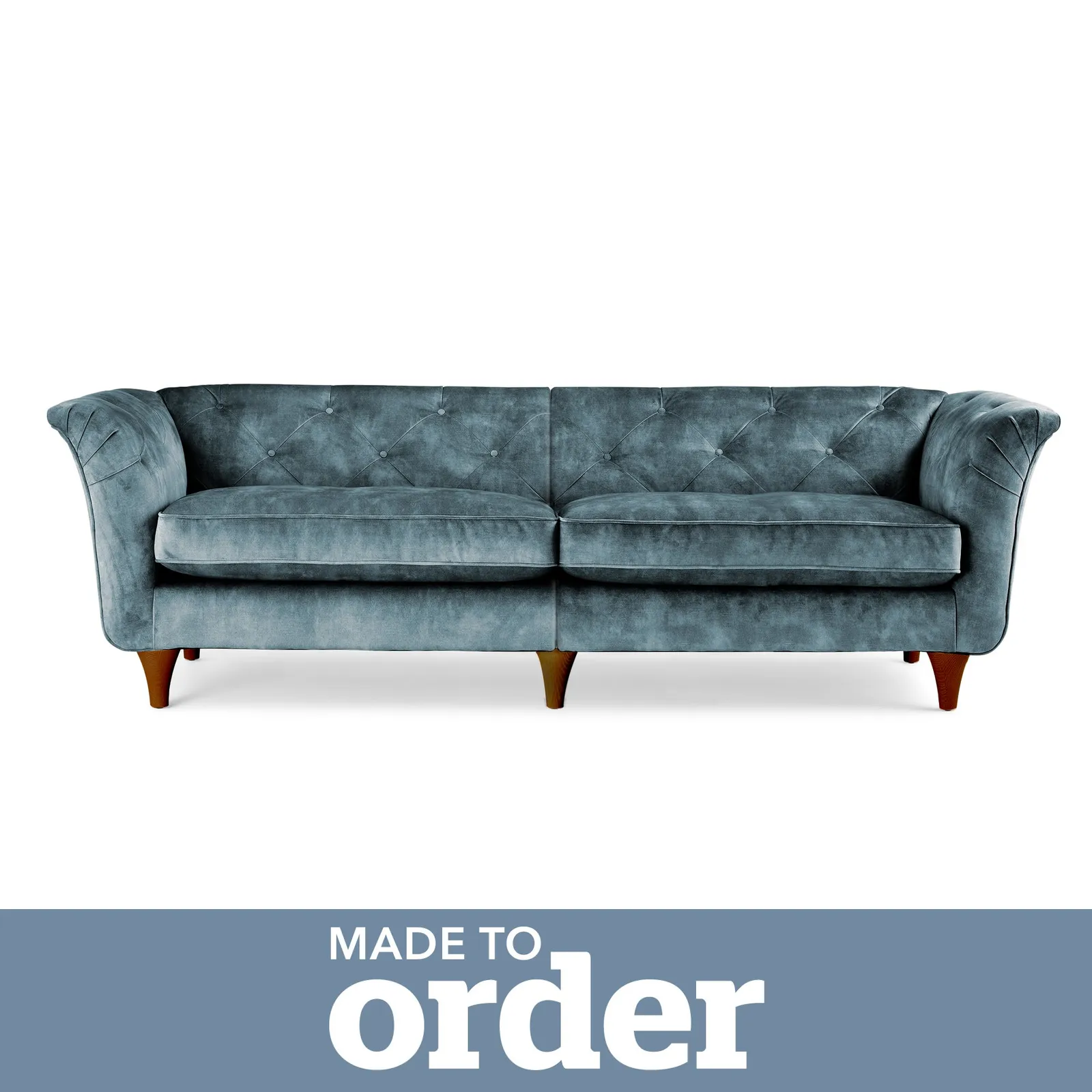 Jaipur 4 Seater Sofa Slub Velvet Blue