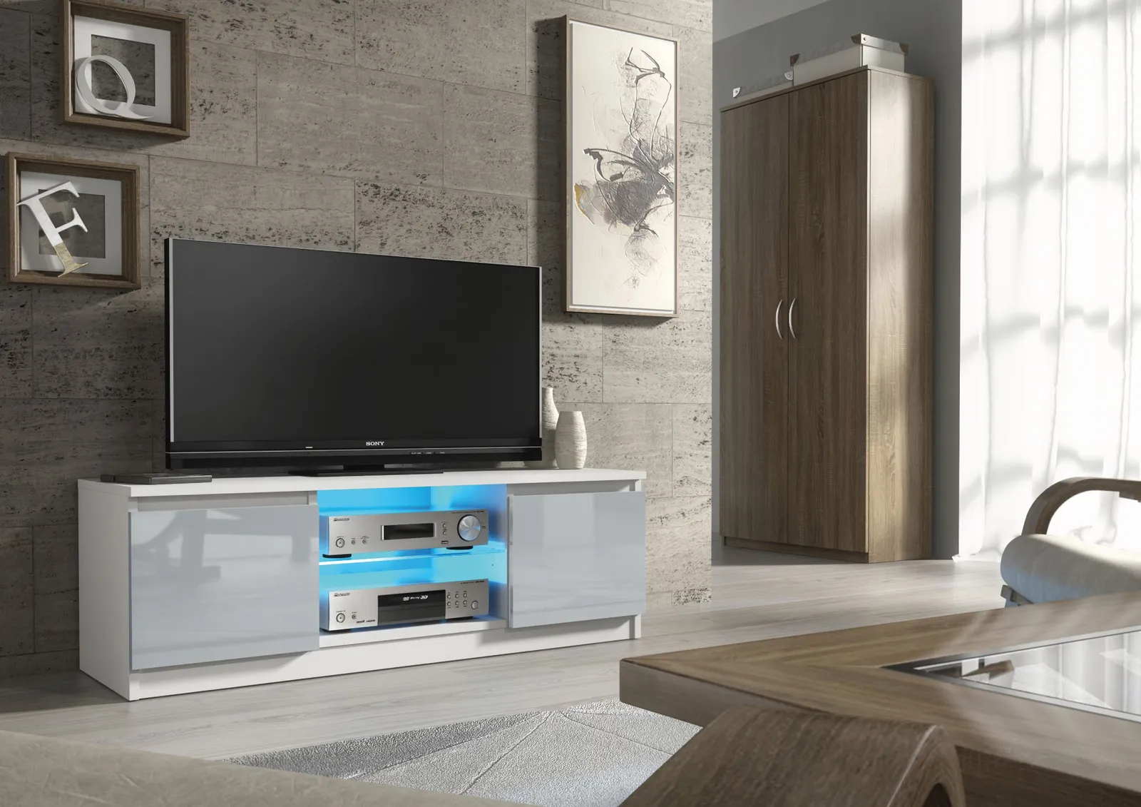 Creative Furniture Aura TV Unit 120cm - A Compact & Contemporary Cabinet with Gloss Doors & LED Lights in Grey 4