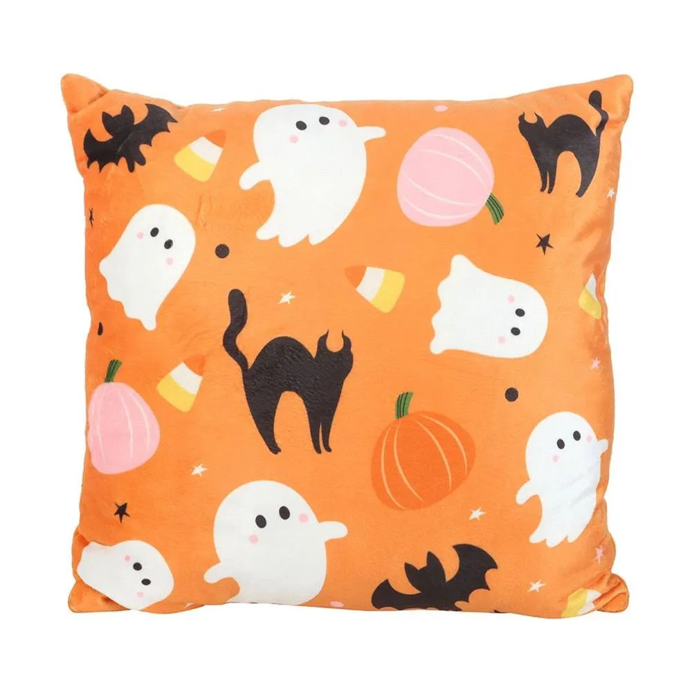 Something Different Sweet & Spooky Square Ghost Cushion in Orange