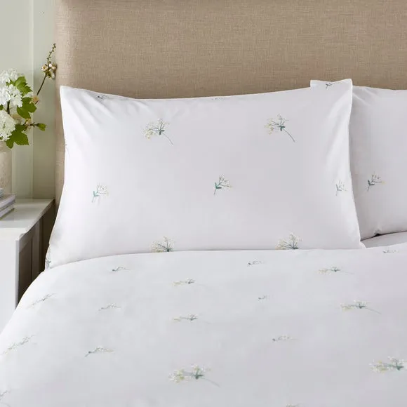 Emma Cow Parsley Embroidery 100% Cotton Sateen Duvet Cover & Pillowcase Set 2