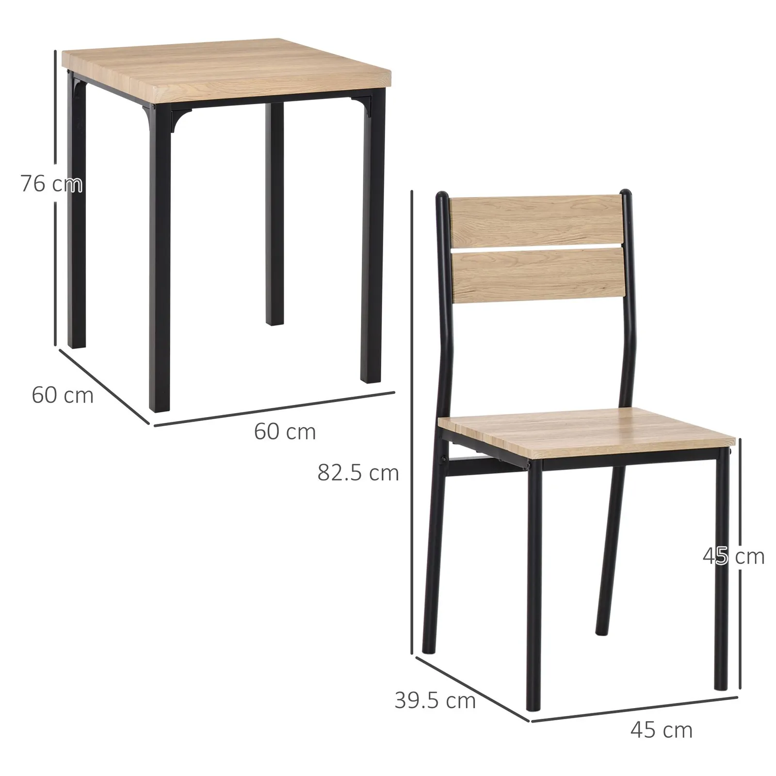 HOMCOM 3 Pcs Compact Dining Table 2 Chairs Set in Light Brown 3