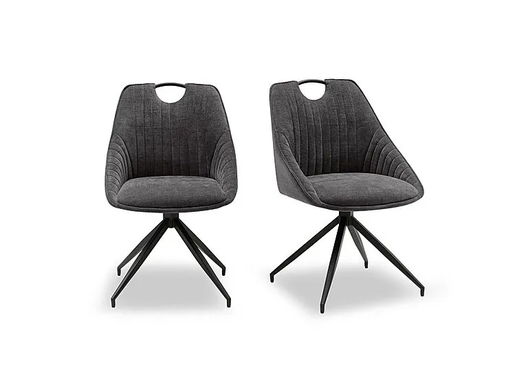Petra Pair of Fabric Swivel Dining Chairs - Dark Grey