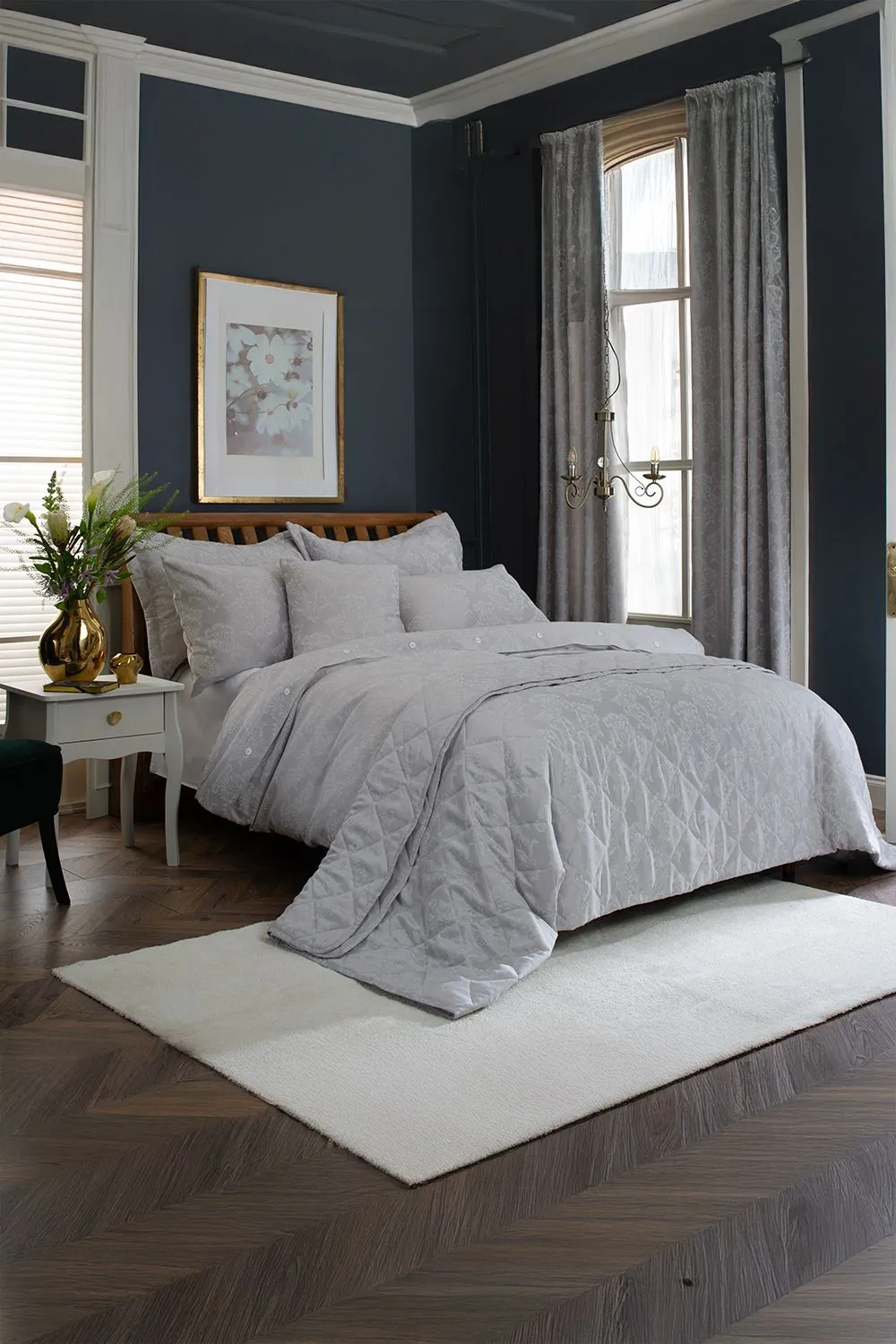 The Lyndon Company Versailles Eyelet Pair of Curtains - Jacquard Lined - 72" or 90" Drop | Deyongs 1846 in Silver 2