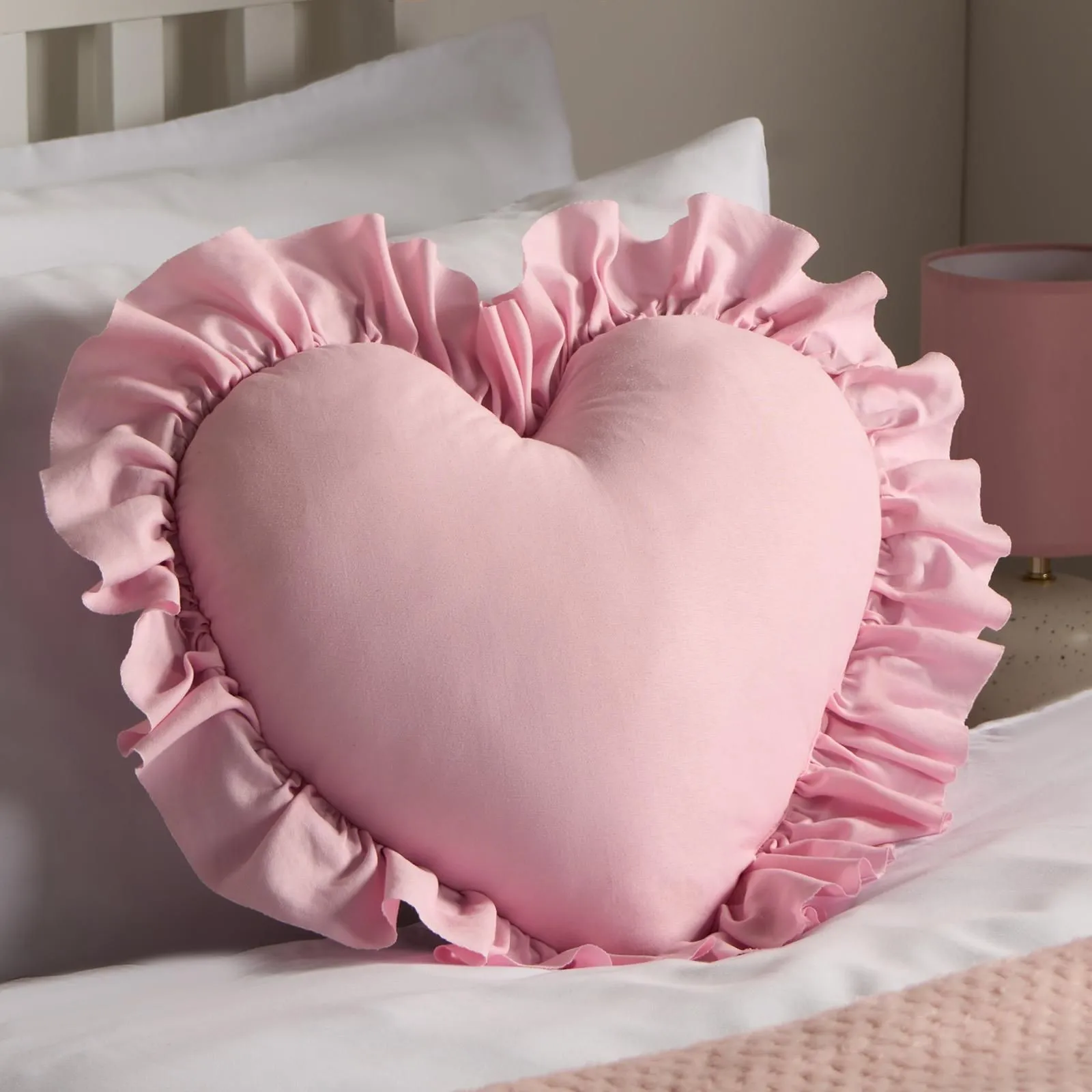 OHS Heart Filled Cushion Plump Bedroom Scatter Pillow Valentines Frill Chair Sofa in Pink
