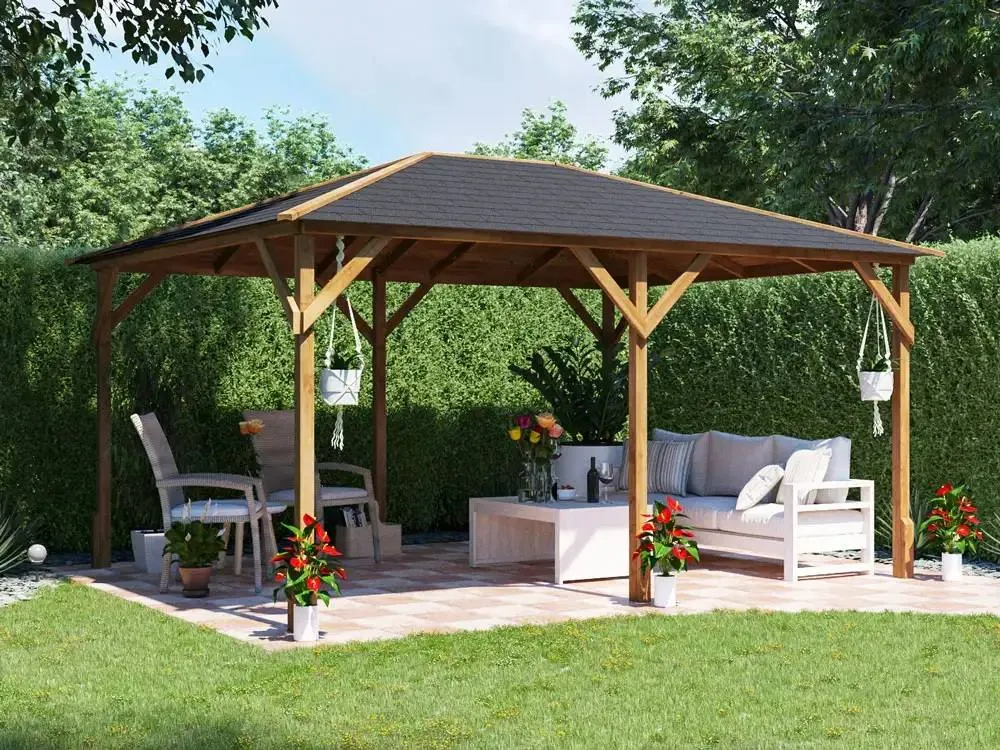 Dunster House Heavy Duty Wooden Gazebo 4x3m Pressure Treated Roof Shingles Utopia 430 in Brown 2