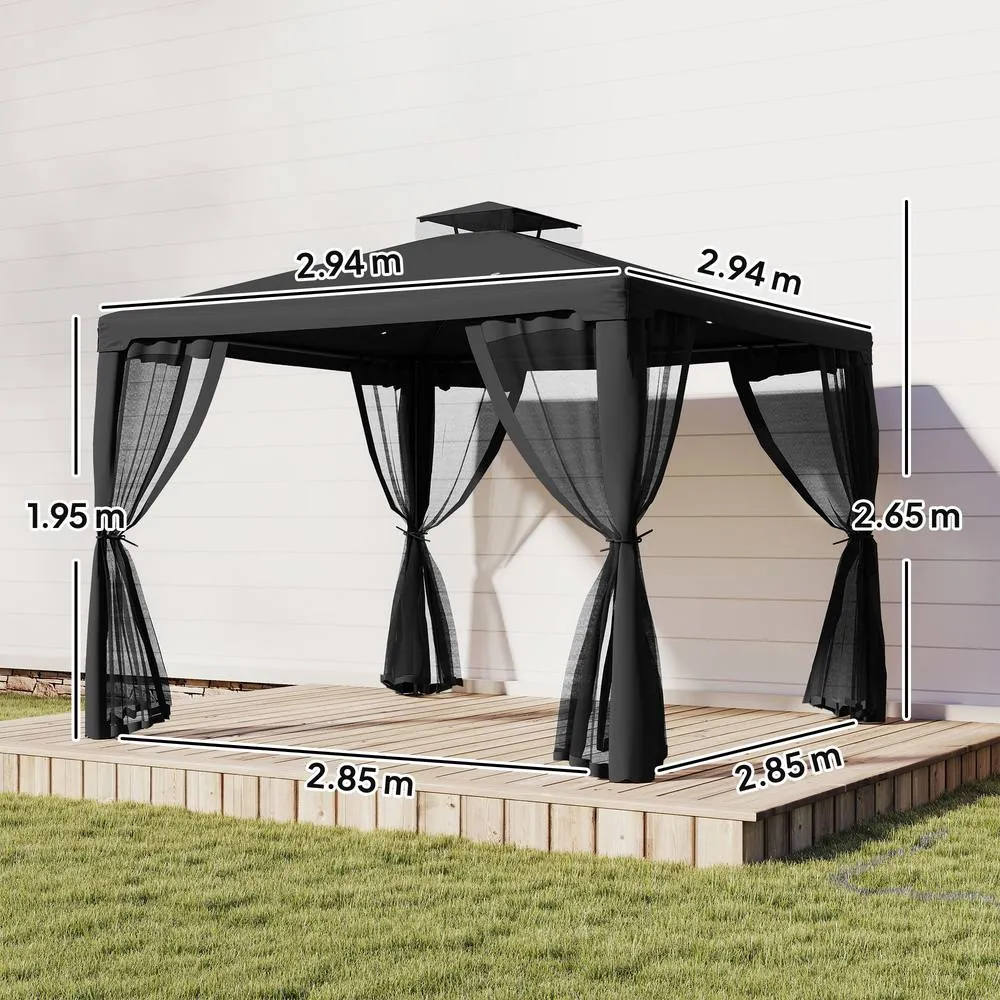 OUTSUNNY 3 x 3 m Metal Gazebo Garden Outdoor 2-Tier Roof Marquee Party Black 3