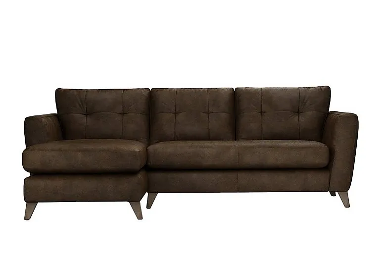 Hermione NC Leather Left Hand Facing Corner Sofa with Chaise End - Bourbon