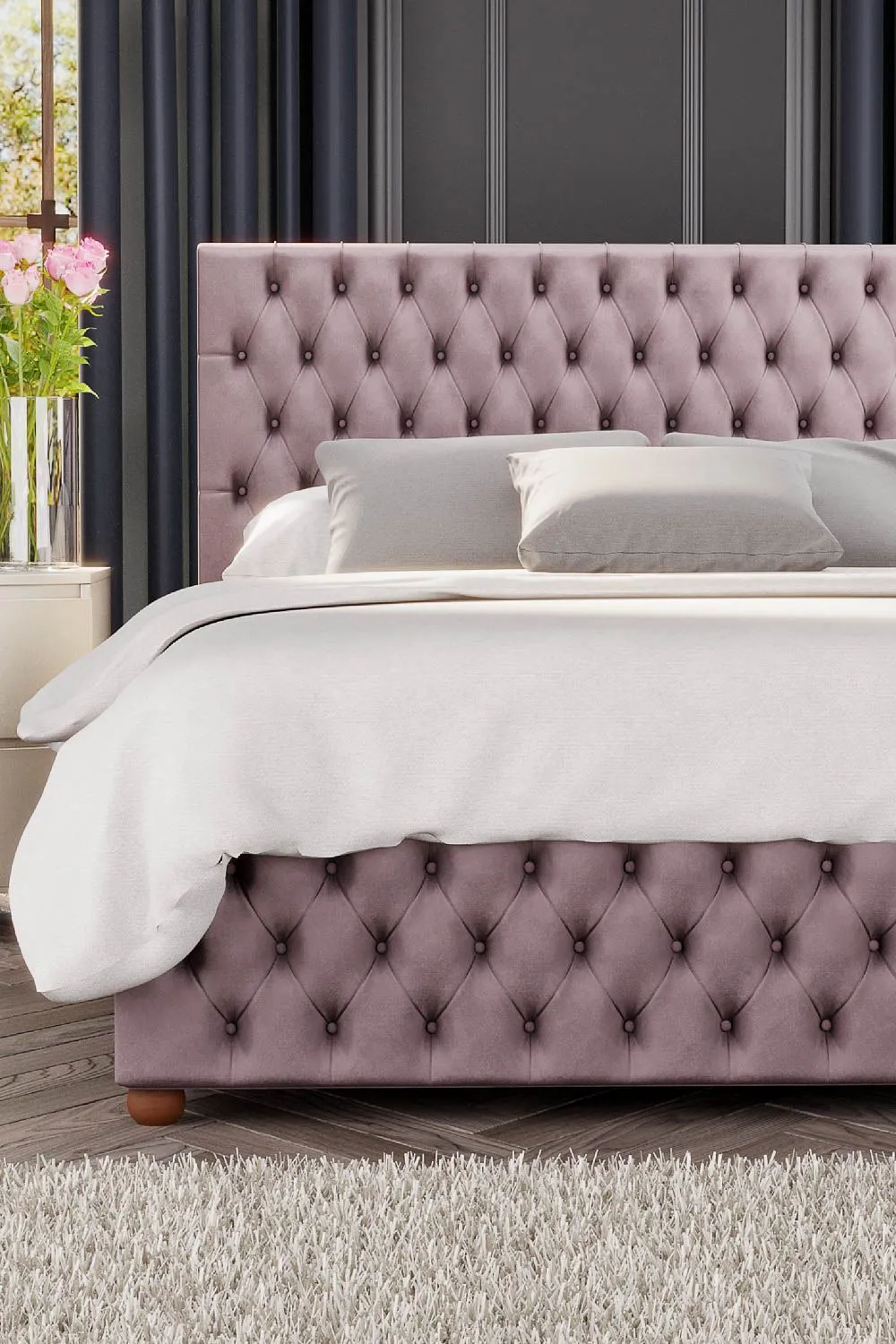 Laurence Llewelyn-Bowen Seren Ottoman Storage Bed in Plush Velvet Fabric, Custom Made in Rose 4