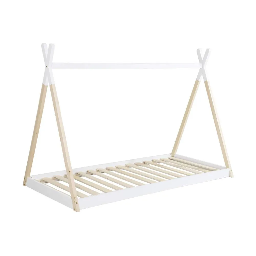 sweeek Kid's teepee bed 90 x 190cm natural pine slatted base included in White 2