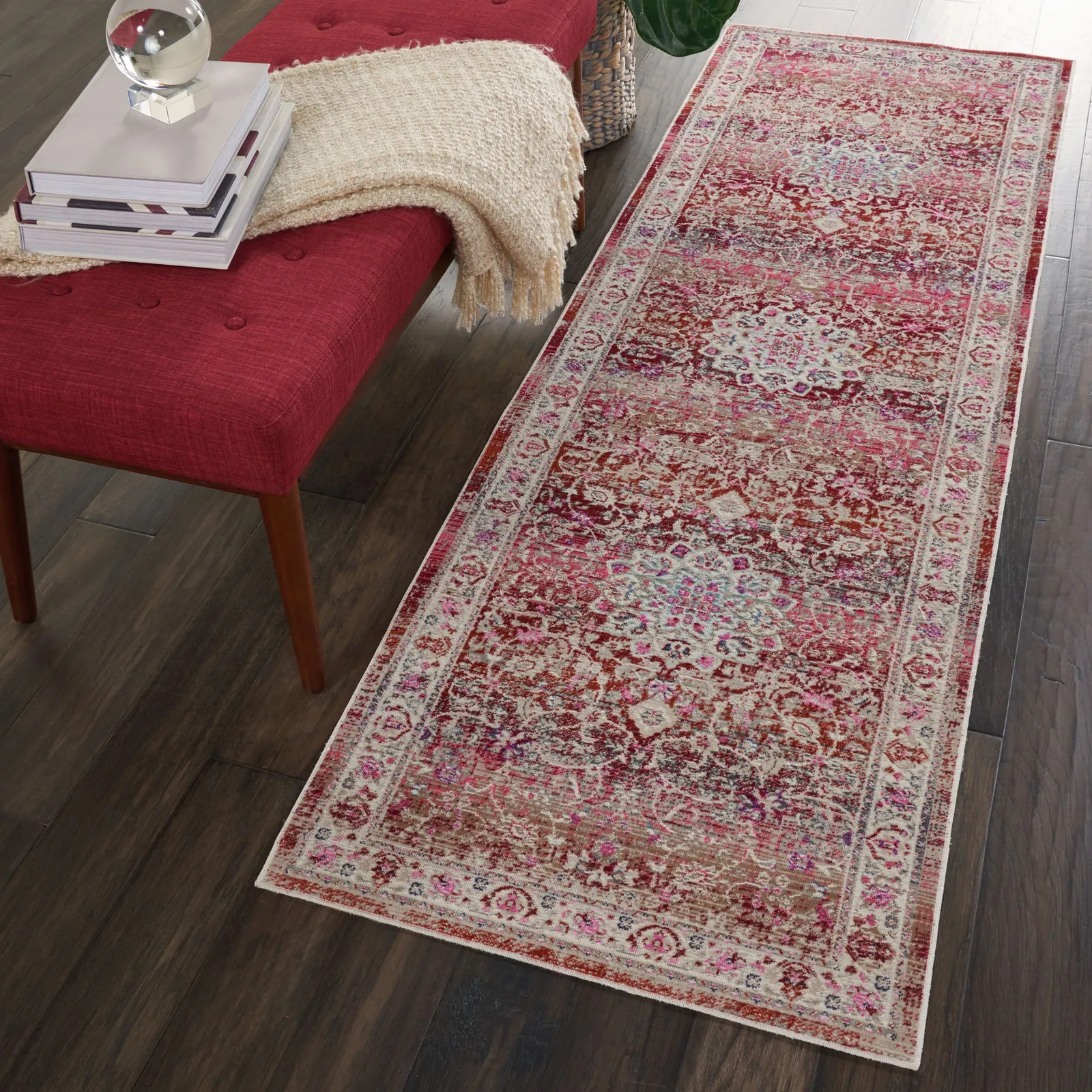Vintage Kashan 1 Runner Red, Brown and Pink