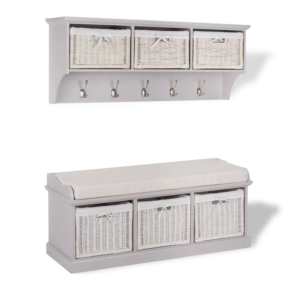 Statement Furniture Tetbury 3 White Wicker Basket & Cream Cushion Hallway Set in Taupe 2
