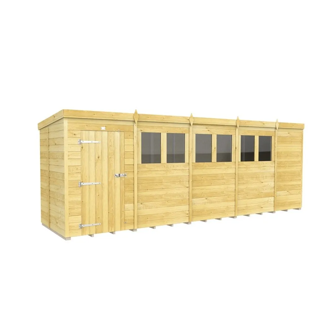 Buttercup Farm 19 x 5 Feet Pent Shed - Single Door W/ Windows - L147 x W560 x H201 cm in Brown