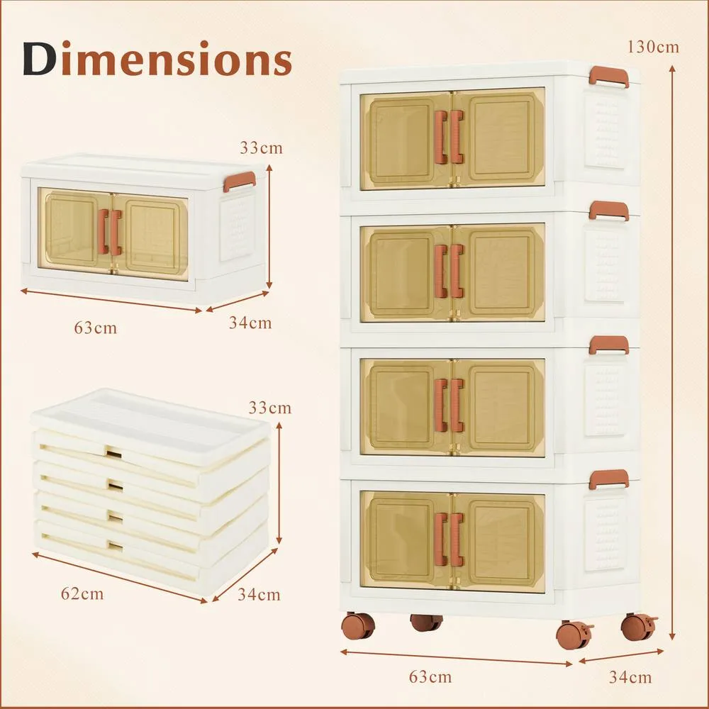 Costway 4-Pack Stackable Plastic Storage Boxes 208L Collapsible Storage Bins in White 5