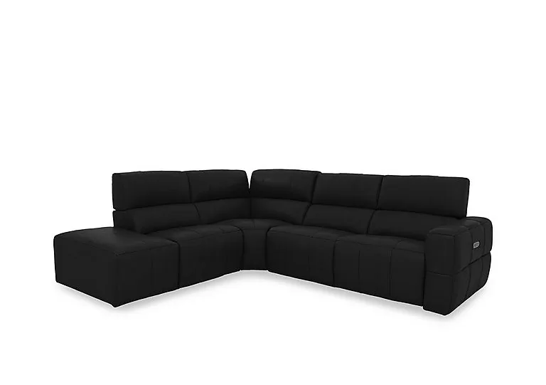 Cube Leather Power Recliner Left Hand Facing Chaise End Sofa with Power Headrest