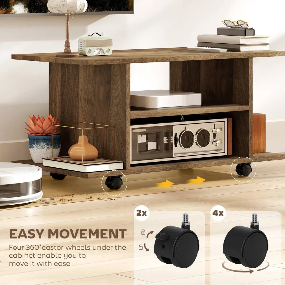 HOMCOM Modern TV Cabinet Stand Storage Shelves Table Mobile Walnut 6