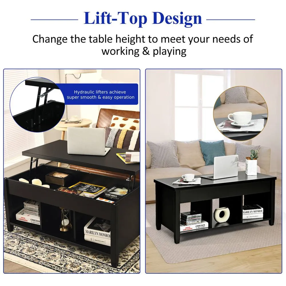 Costway Lift Top Coffee Table Modern Wooden Lift Top Dining Cocktail Table Living Room in Black 5
