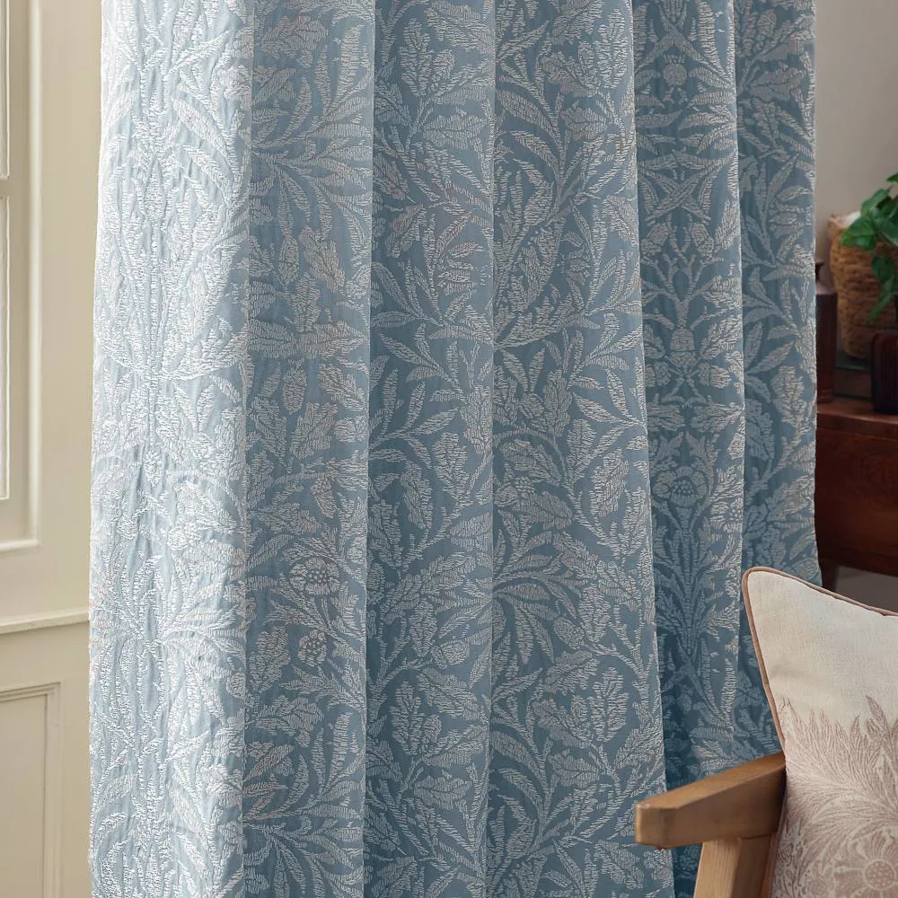 Morris & Co Acorn Tonal Fully Lined Matt Jacquard Pencil Pleat Curtains in Baby Blue 4
