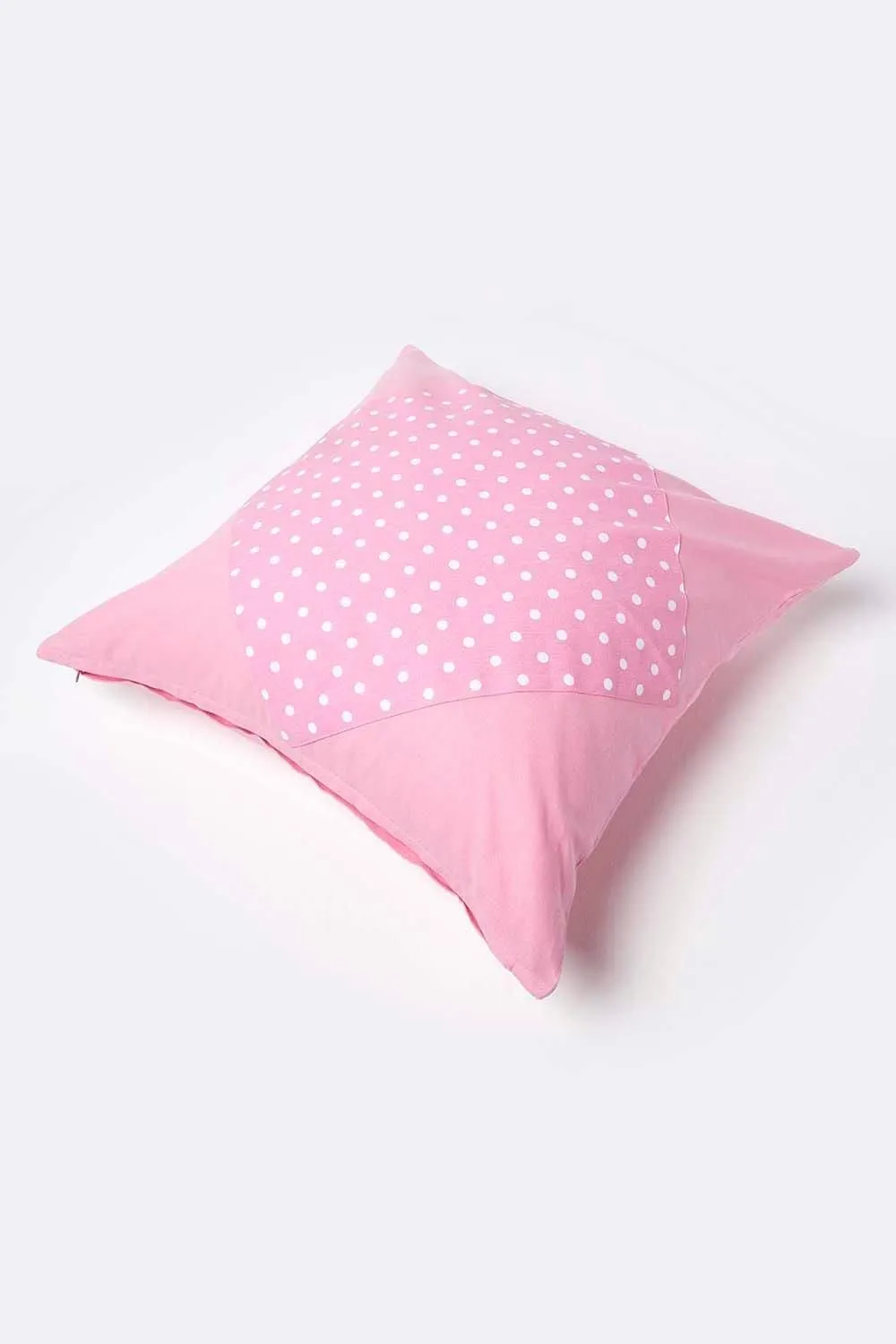 Homescapes Cotton Plain & Polka Dots Cushion Cover in Pink 4