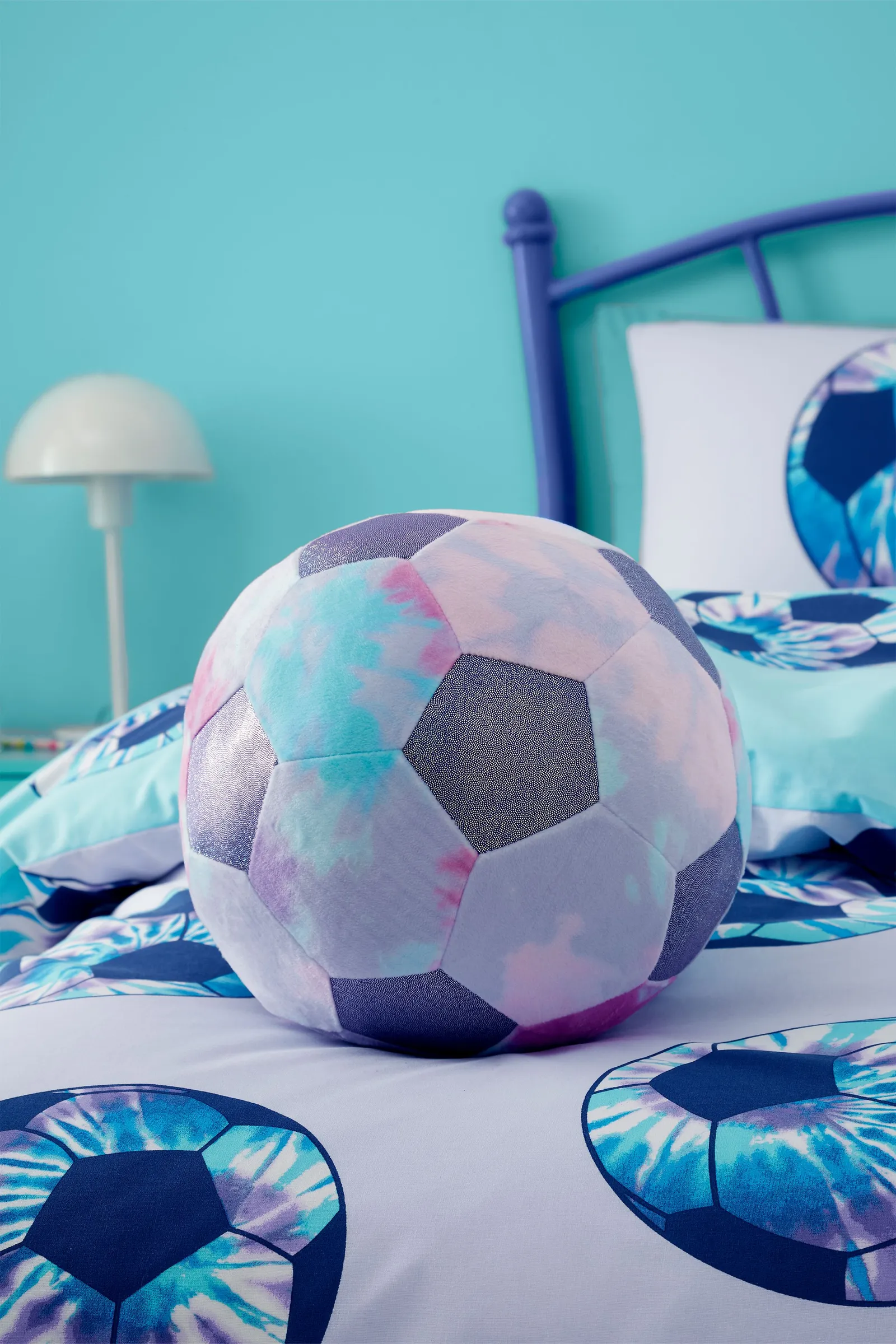 Catherine Lansfield 'Tie Dye Football' Shaped Cushion in Lilac
