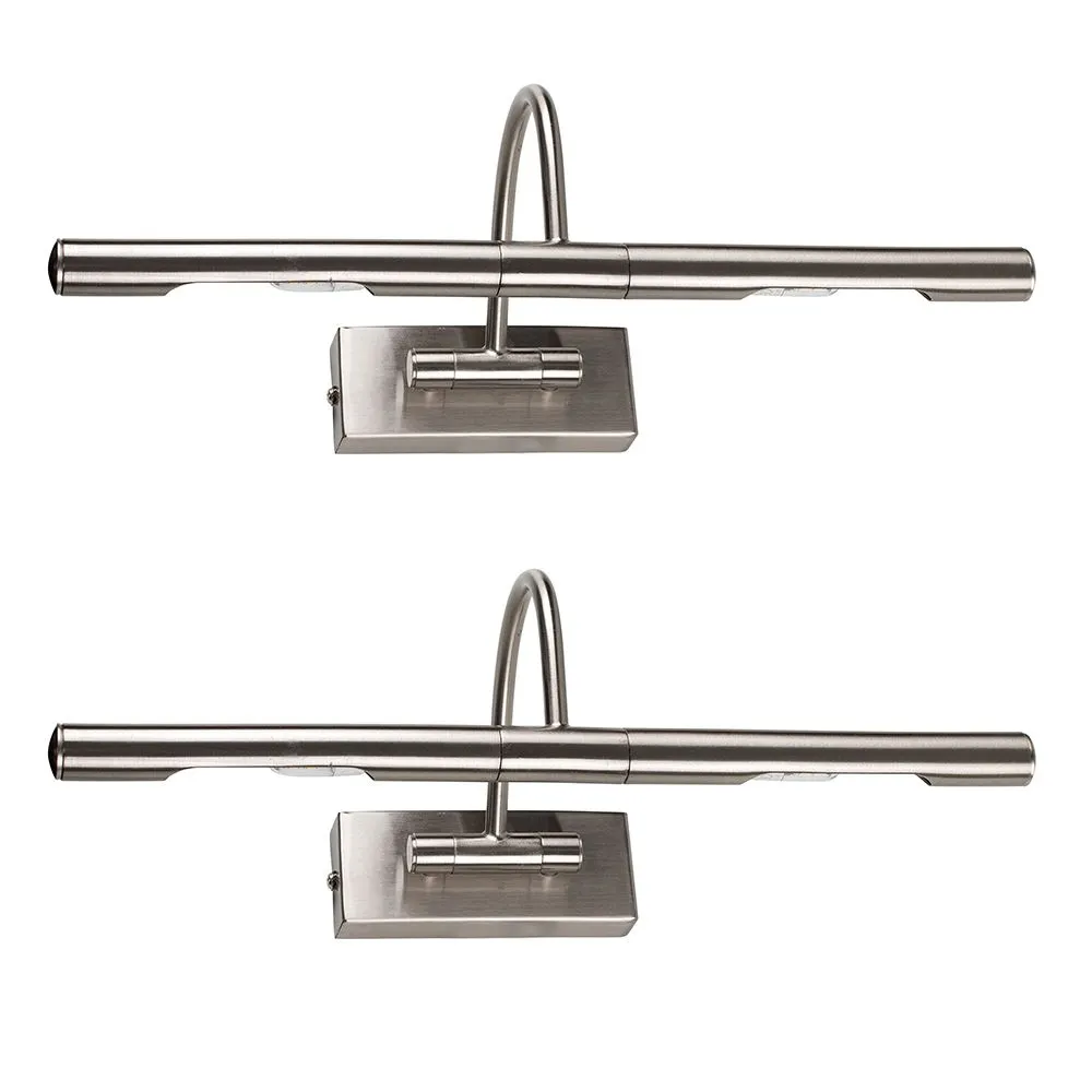 ValueLights Capri Pair Brushed Chrome Adjustable Twin Bulb Picture Wired Wall Lights in Metallic Silver 2