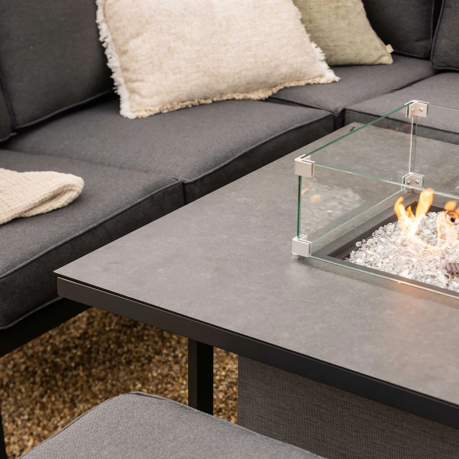 Fierza Large Corner Sofa Set-Rising Firepit Table, Aluminium, Grey | Barker & Stonehouse 2